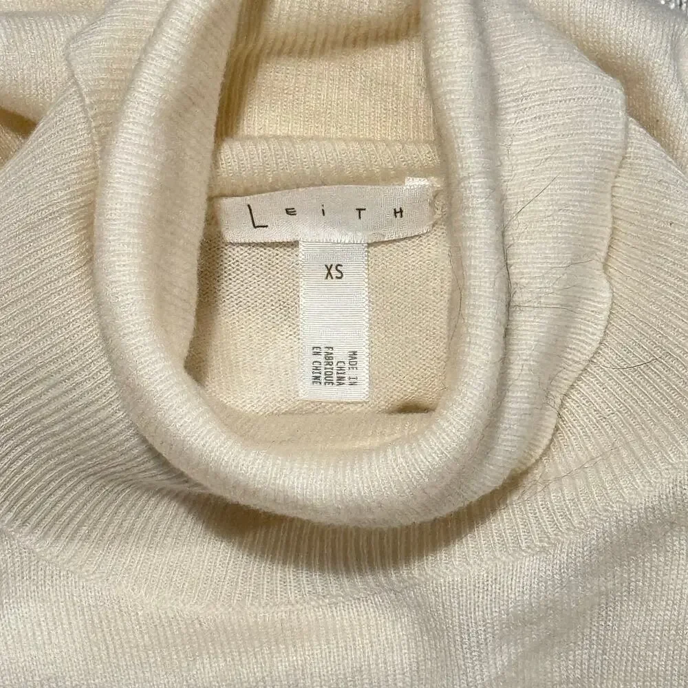 Leith NWT Womens Dress Ivory Long Sleeve Knit Turtleneck Ruffle Yoke XS SoftGirl